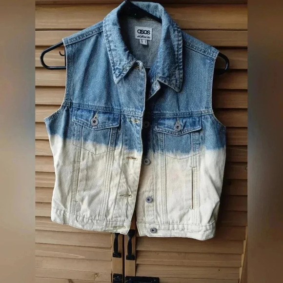 ASOS Denim Two Tone (Blue & Cream) Cropped Jean Vest - Picture 1 of 13